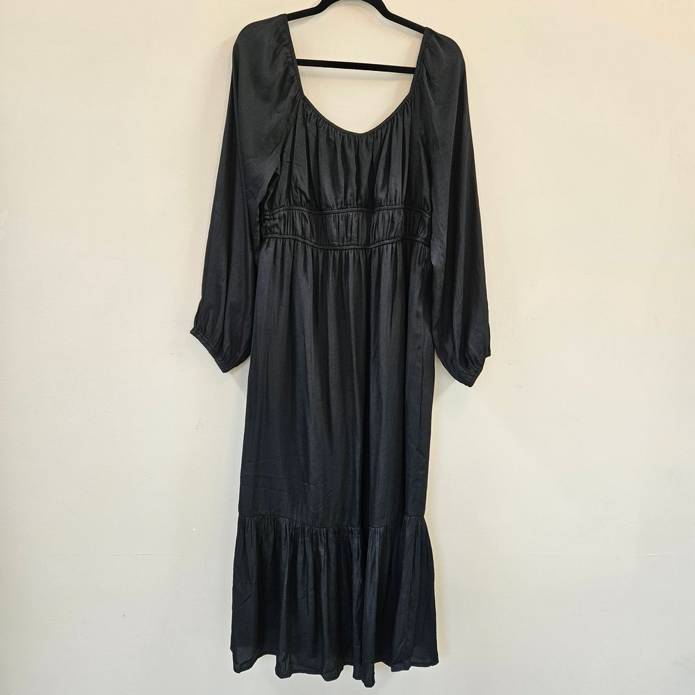 ee:some Black Maxi Dress Women's XL Ruffle Babydoll Long Bishop Sleeve Milkmaid